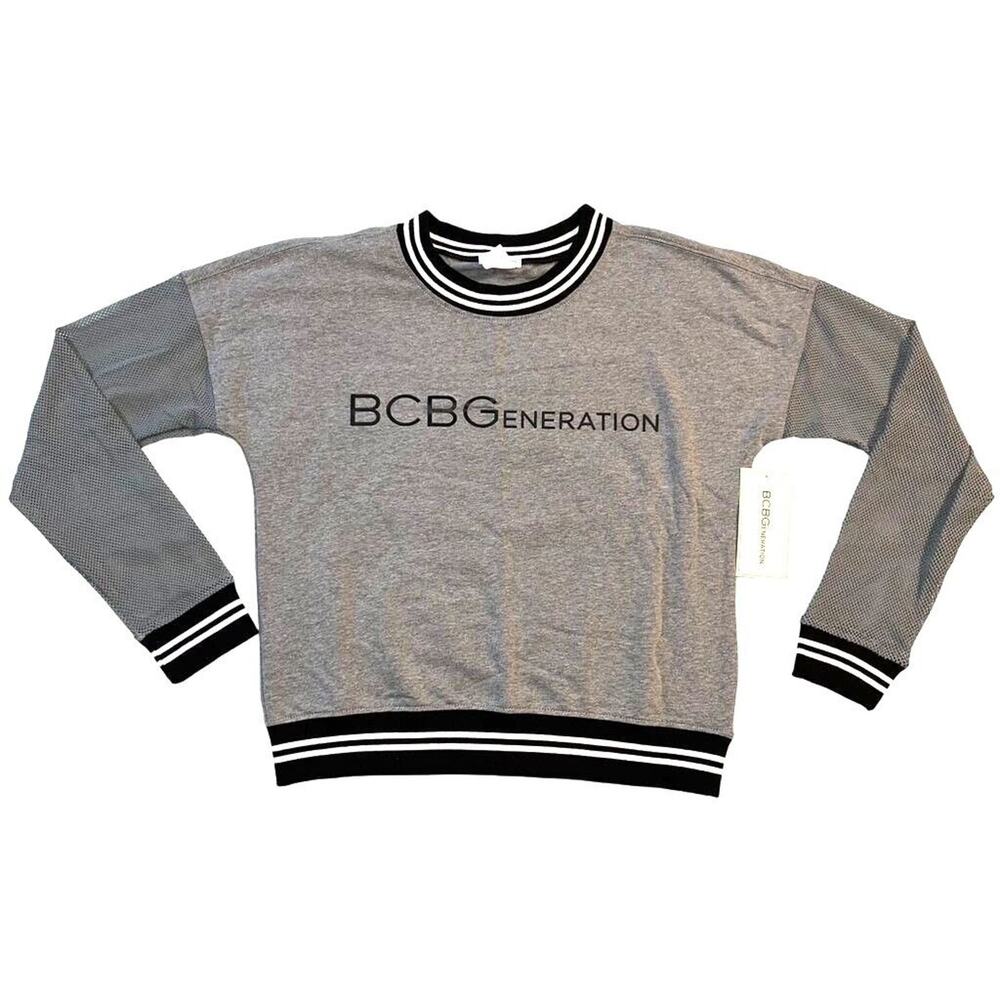 BCBGeneration Womens Sweatshirt Mesh Sleeve Athletic Pullover Retro Gray Small